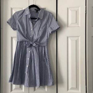 Blue and White Striped Button Down Dress Forever21